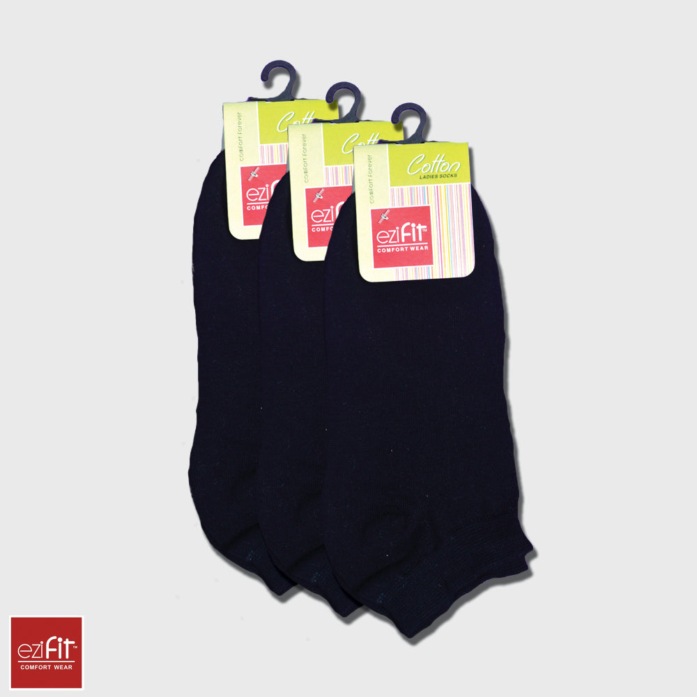 Ezifit Women Black Cotton Ankle Socks - (PACK OF 3)