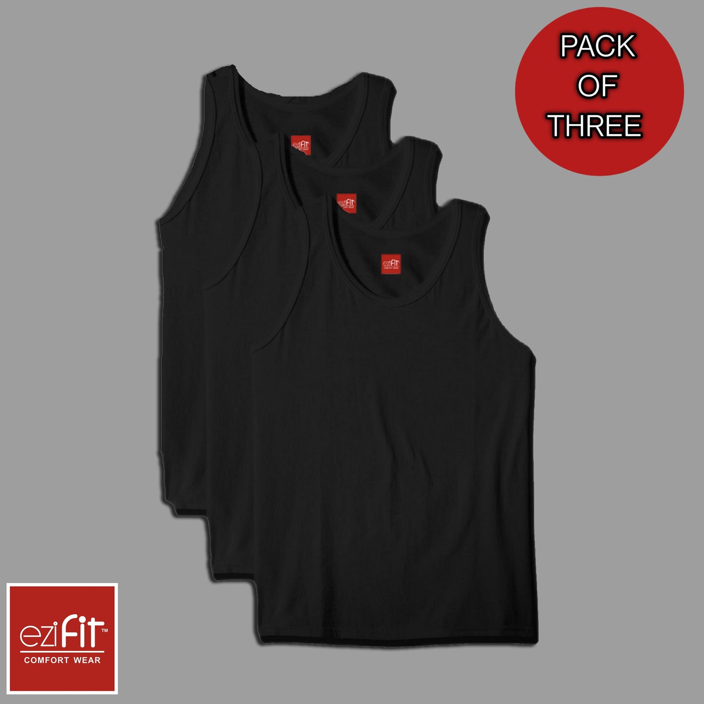 EziFit Premium Combed Cotton U-Neck Sleeveless Vest For Men (PACK OF THREE 3)