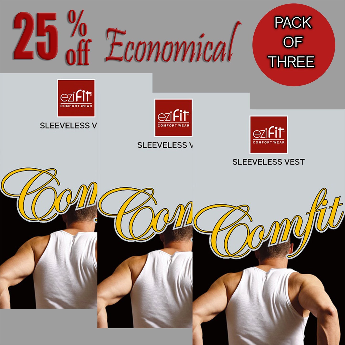 EziFit Comfit Cotton U-Neck Sleeveless Vest For Men (Pack of 3)
