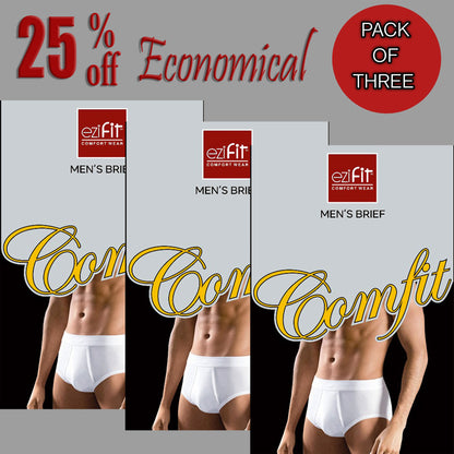 EziFit Comfit Blended Cotton Fabric White Underwear For Men (Pack of 3)