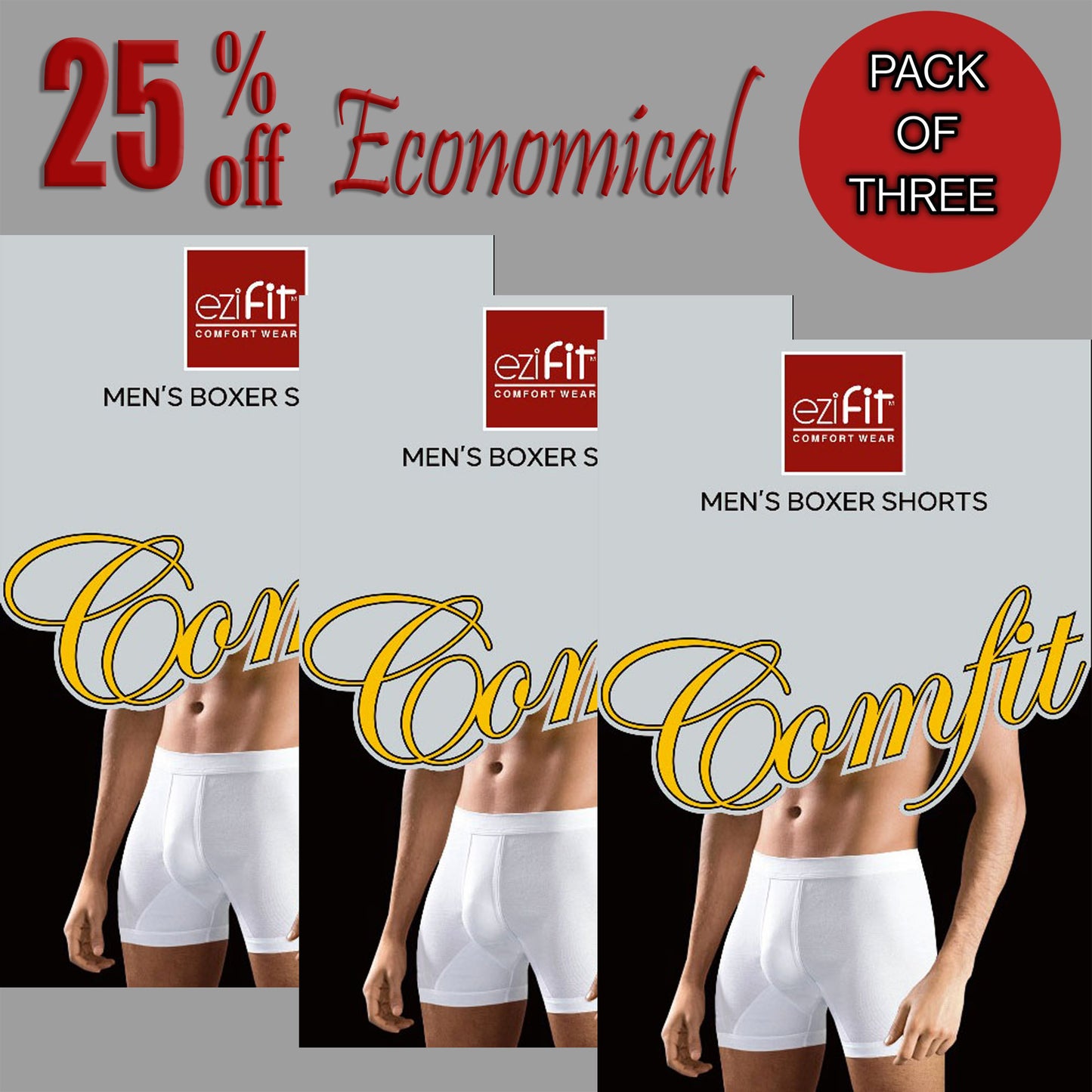 Ezifit Comfit White Short Boxers for Men (Pack of 3)