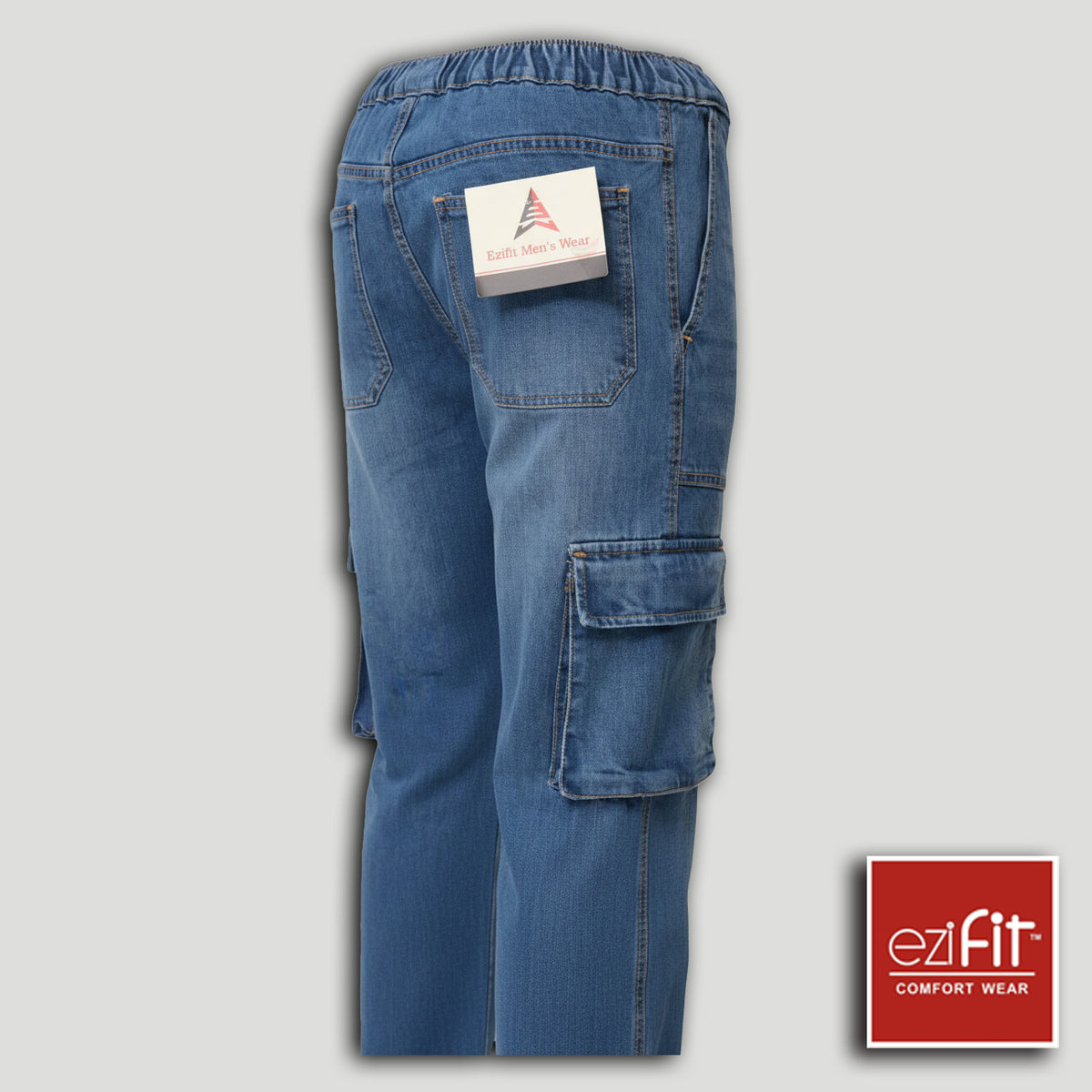 Men Denim Cargo Pant Mid Blue