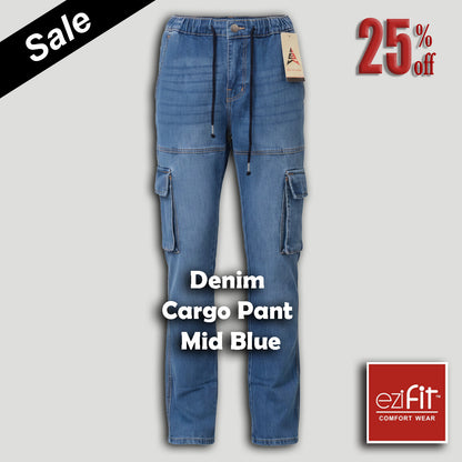 Men Denim Cargo Pant Mid Blue
