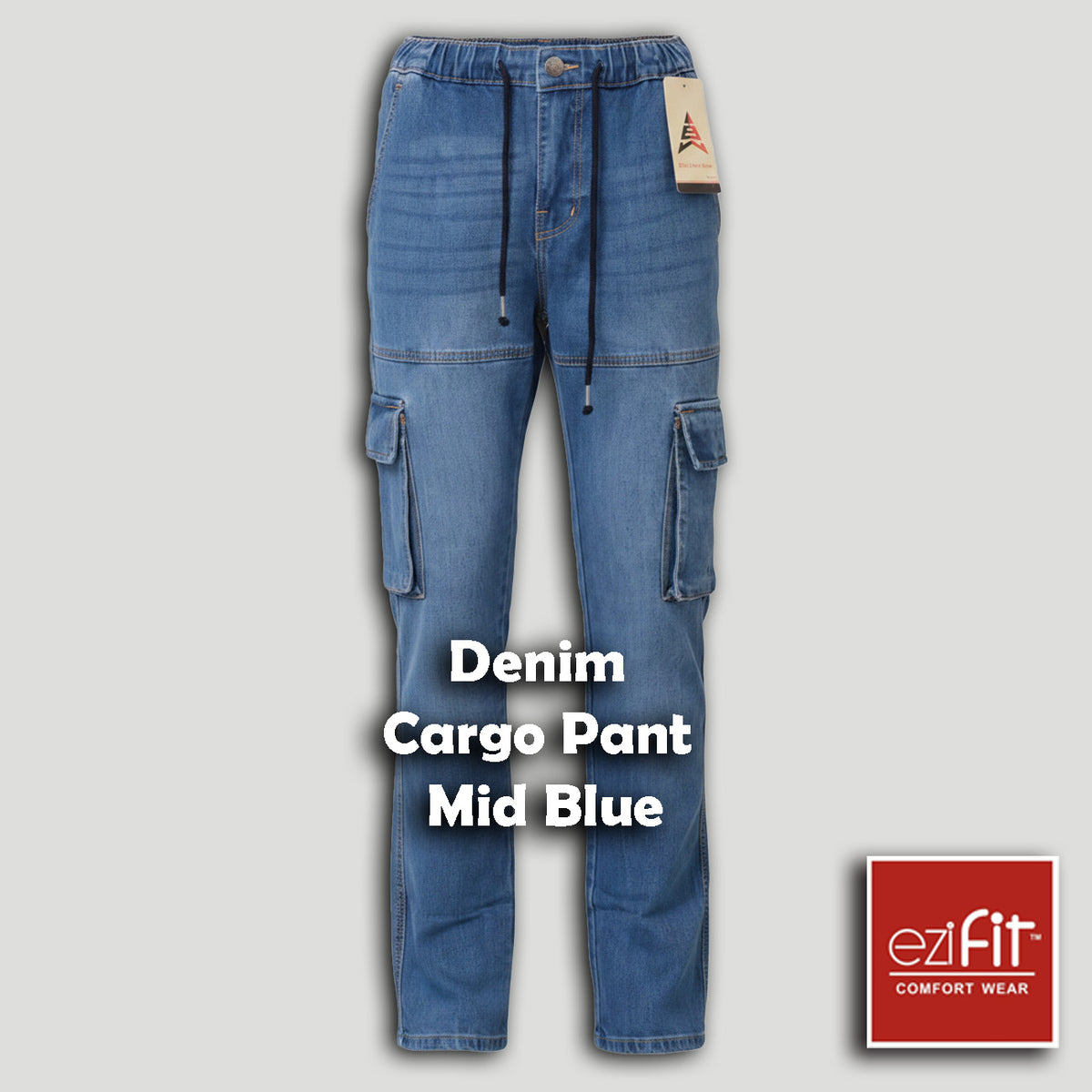 Men Denim Cargo Pant Mid Blue