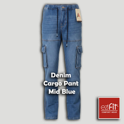 Men Denim Cargo Pant Mid Blue