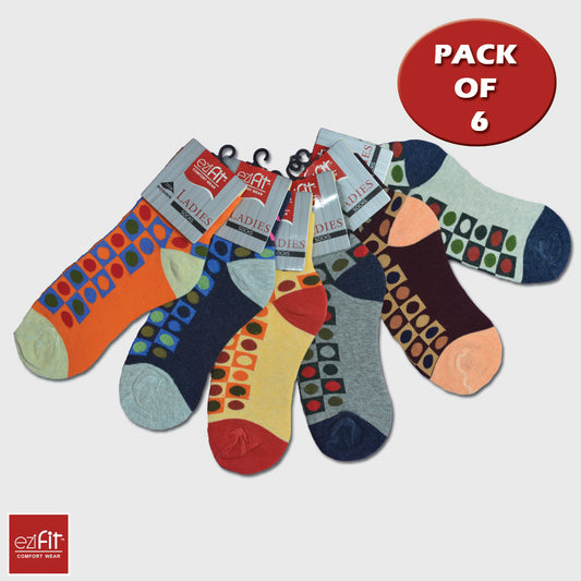 Ezifit Women Socks - Polka dots (PACK OF 6)-(Y)