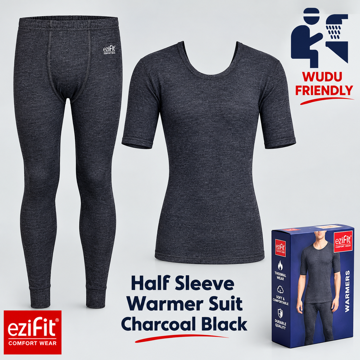 CHARCOAL BLACK EziFit Half Sleeves Warmer Suit