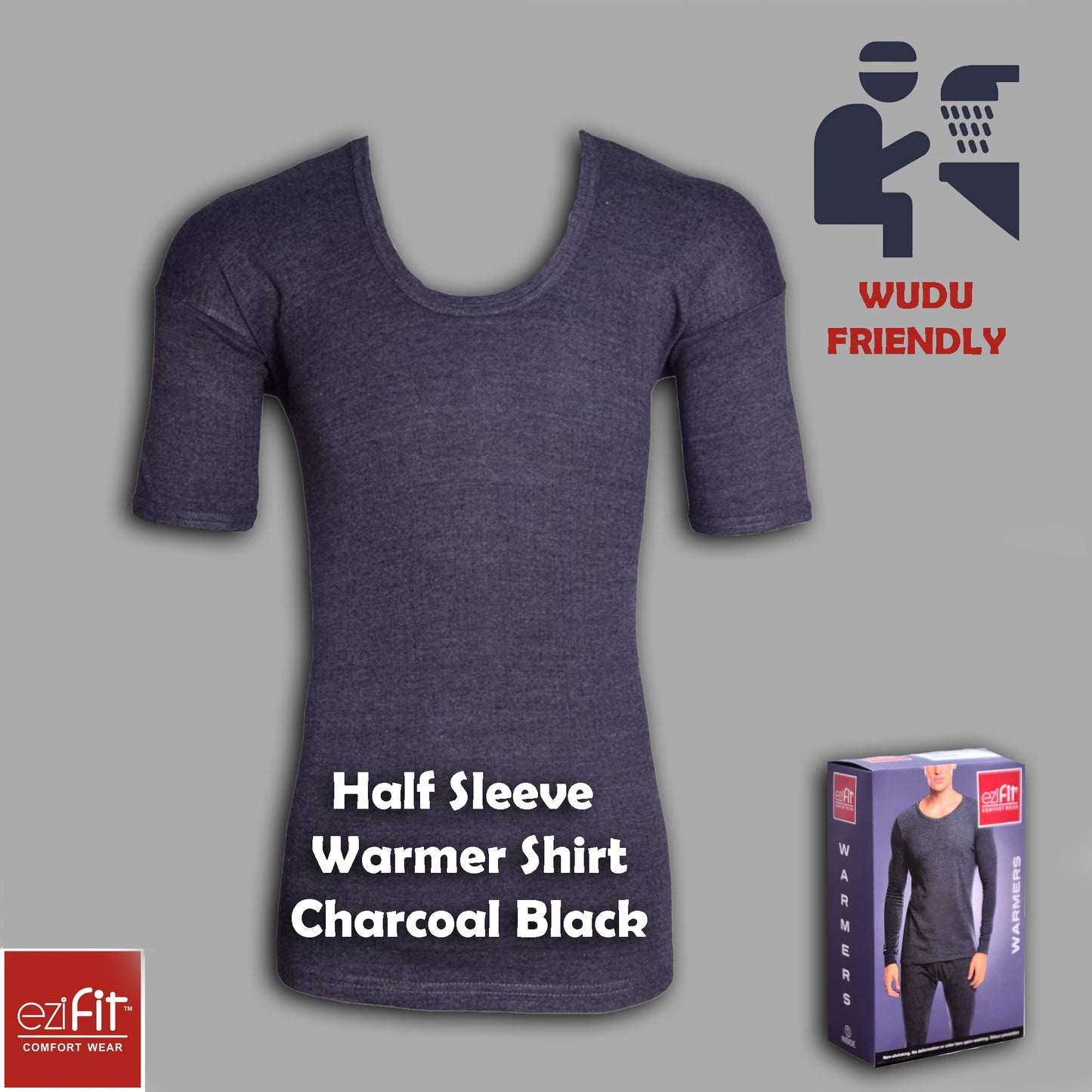 CHARCOAL BLACK EziFit Half Sleeves Warmer Shirt
