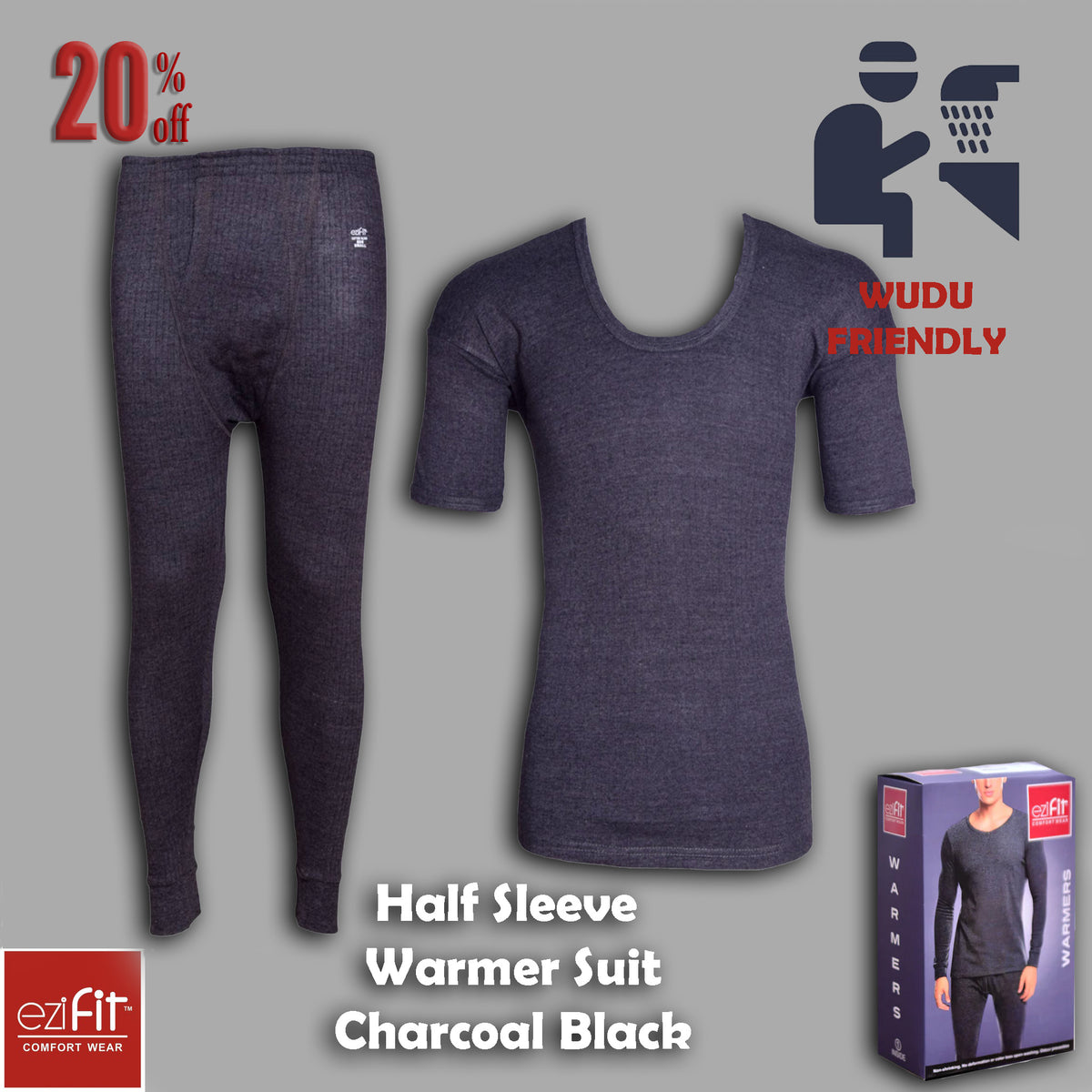 CHARCOAL BLACK EziFit Half Sleeves Warmer Suit