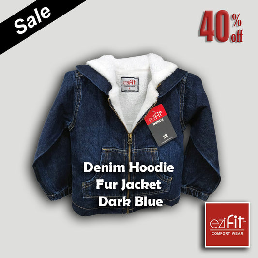 Denim Hoodies fur jacket - Dark blue for boys 2 - 11 year