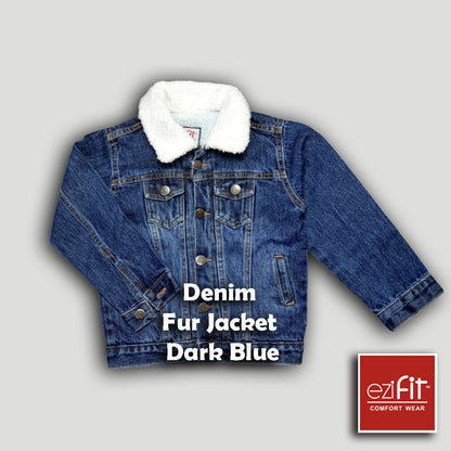 Denim fur jacket - Dark blue for boys 2 - 11 year