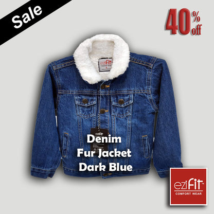 Denim fur jacket - Dark blue for boys 2 - 11 year