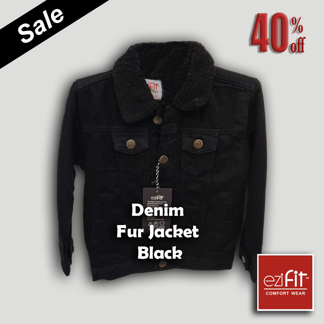 Denim fur jacket - Black for boys 2 - 11 year